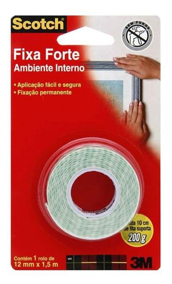 Imagem de Fita dupla face com espuma 12mm x 1,5m 3M Fixa Forte Ambiente Interno Scotch          