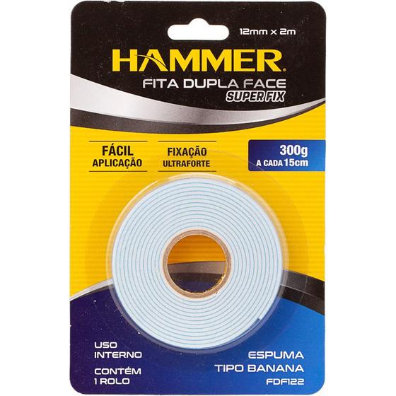 Fita dupla face espuma 12mm x 2m FDF-122 - Hammer Menor preço em Fita dupla face espuma 12mm x 2m FDF-122 - Hammer