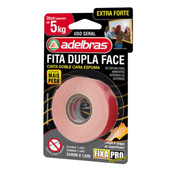 Imagem de Fita dupla face espuma extra forte 5kg 24mm x 1,5m adelbras