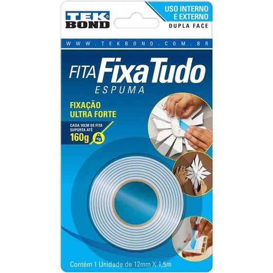 Imagem de Fita Dupla Face Espuma - Interno/Externo - 12mm x 1,5mts - TEK BOND