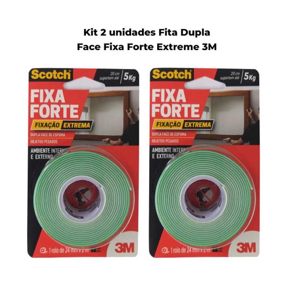 Imagem de Fita Dupla Face Fixa Forte Extreme 3m Kit 2und