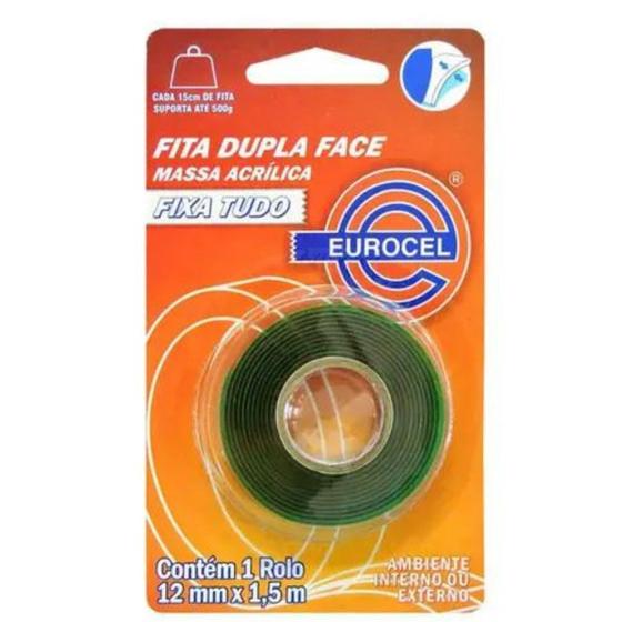 Imagem de Fita dupla face fixa tudo 12mm x 1,5m massa acrilica - eurocel