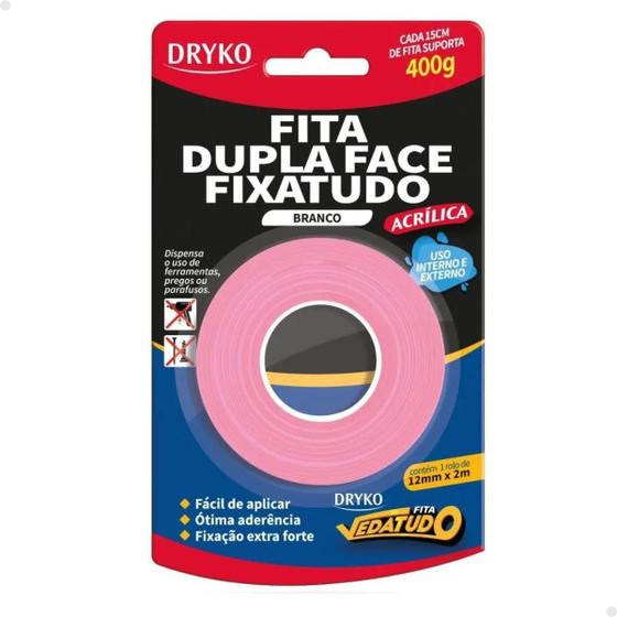 Imagem de Fita Dupla Face Fixa Tudo Branco 12Mm - Bc12 - Dryko