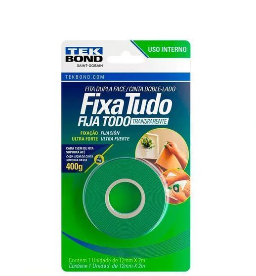 Imagem de Fita Dupla Face Interna 12 Mm X 2M Fixa Tudo Transparente