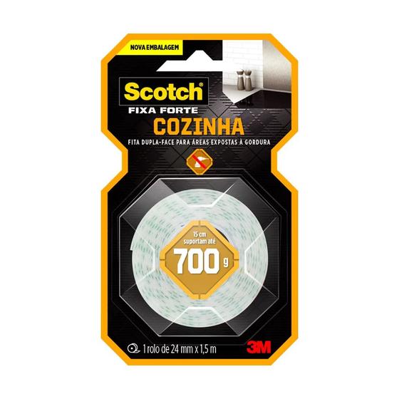 Imagem de Fita Dupla Face Scotch 3M Fixa Forte Cozinha 24mm x 1,5m