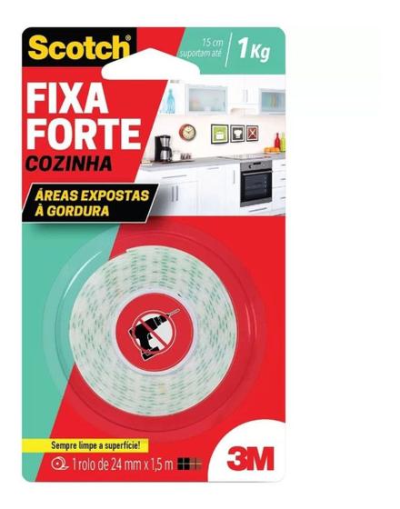 Imagem de Fita Dupla Face Scotch Fixa Forte Cozinha 24mm X 1,5m 3M 1kg