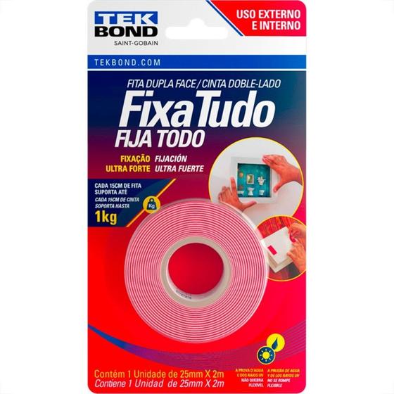 Imagem de Fita Dupla Face Tekbond Acrilica Fixa Tudo Externa/Interna 25Mm X 2M