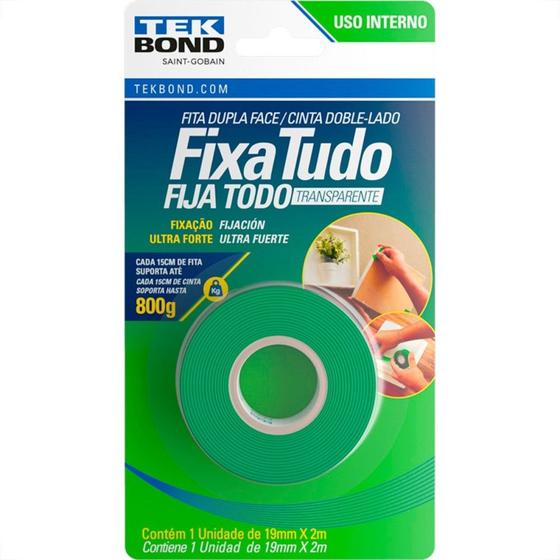 Imagem de Fita Dupla Face Tekbond Acrilica Fixa Tudo Interna 19Mm X 2M