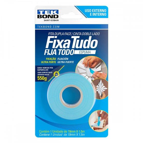 Imagem de Fita Dupla Face Tekbond Fixa Tudo Espuma 19Mm X 1,5M