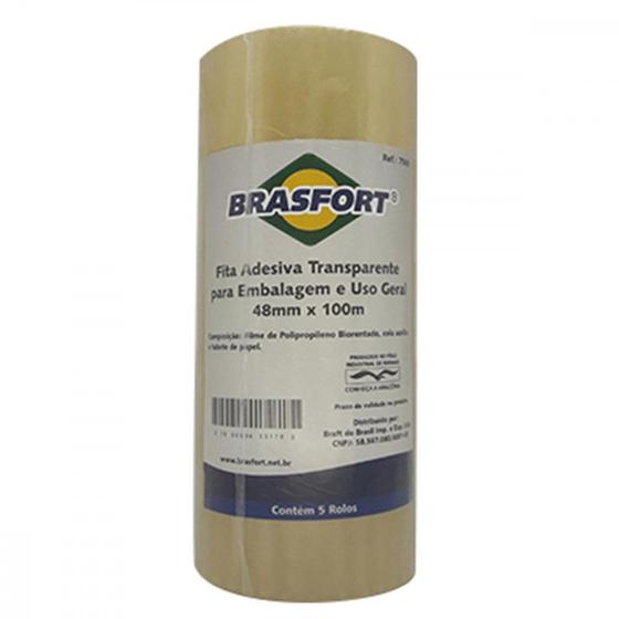 Imagem de Fita Embal Brasfort 48X100 Transp ./ Kit Com 5 Unidades