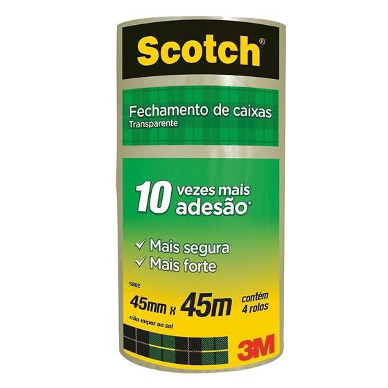 Imagem de Fita Empacotamento 3M 45mmx45m Scotch Transparente - Embalagem com 4 unidades