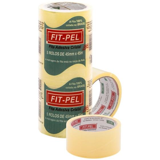 Imagem de Fita Empacotamento Fit-pel 45mm X 45m Kit Com 5 Rolos