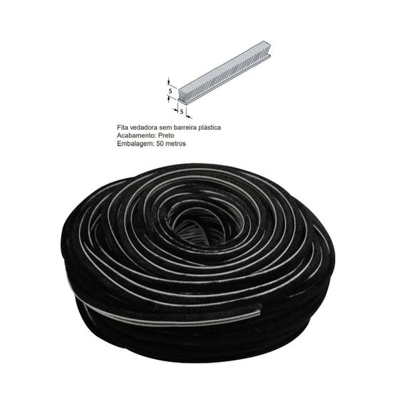 Imagem de Fita escovinha de vedação para perfil de alumínio 5x5mm Preto