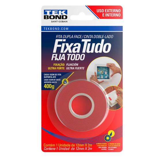 Imagem de Fita Fixa Tudo Dupla Face Acrílica Uso Externo 12mmx2m Tekbond