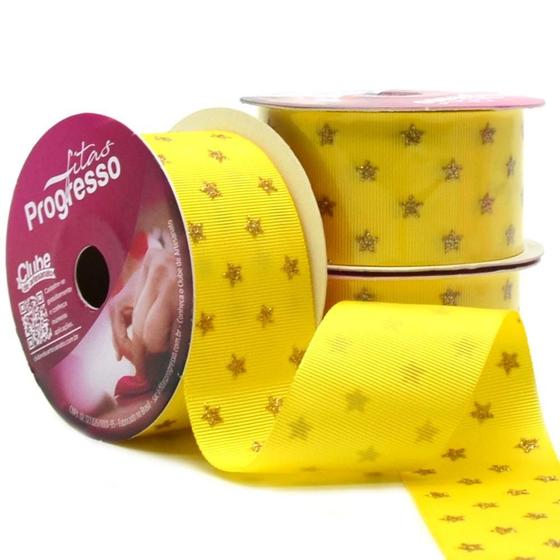 Imagem de Fita Gorgurão Decore Glitter Estrelas 38MM 10 Metros - Progresso