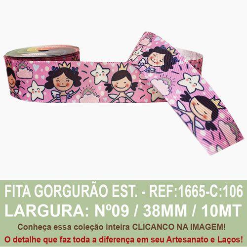 Imagem de Fita Gorgurão Estampado Sinimbu R:1665/38-C106-Meninas Estrela Rosa