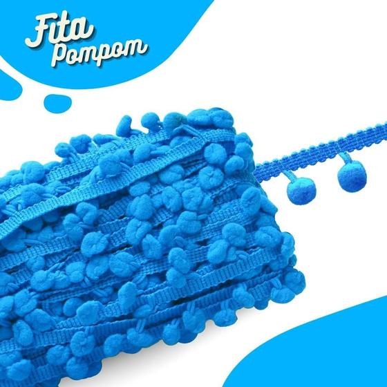 Imagem de Fita Grelot Pompom Azul Turquesa 30mm - Com 25 Metros - BRX