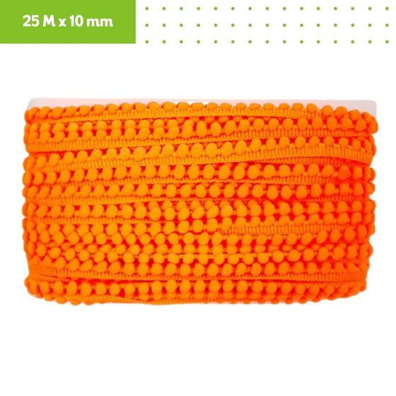 Imagem de Fita Grelot Pompom Laranja Neon 10mm - Com 25 Metros - UMK