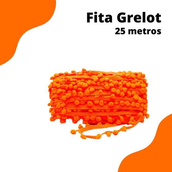 Imagem de Fita Grelot Pompom Laranja Neon 20mm - Com 25 Metros - BRX