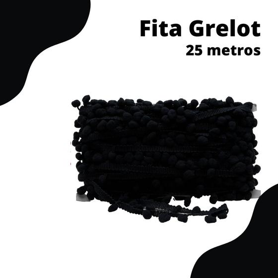 Imagem de Fita Grelot Pompom Preta 20mm - Com 25 Metros - BRX