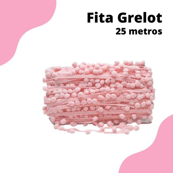 Imagem de Fita Grelot Pompom Rosa Bebê 20mm - Com 25 Metros - BRX