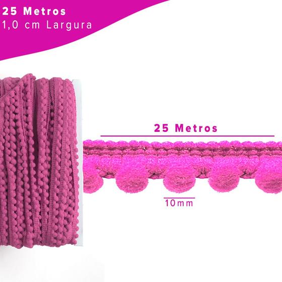 Imagem de Fita Grelot Pompom Rosa Chiclete 10mm - Com 25 Metros - UMK