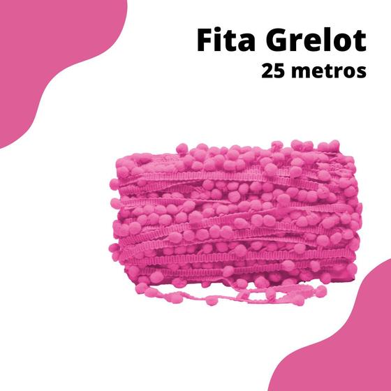 Imagem de Fita Grelot Pompom Rosa Chiclete 20mm - Com 25 Metros - BRX
