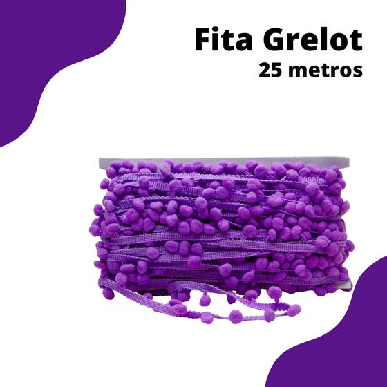 Imagem de Fita Grelot Pompom Roxa 20mm - Com 25 Metros - BRX