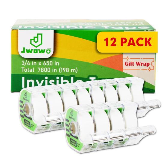 Imagem de Fita invisível JWOWO para embrulho de presente, 19 mm x 16,5 m, 12 dispensadores