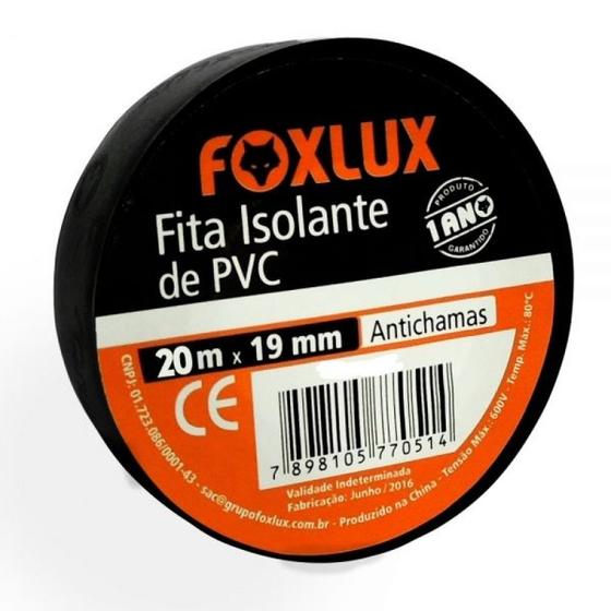 Fita isolante 19mm x 20mt foxlux preta 10.03 Imagem de Fita isolante 19mm x 20mt foxlux preta 10.03