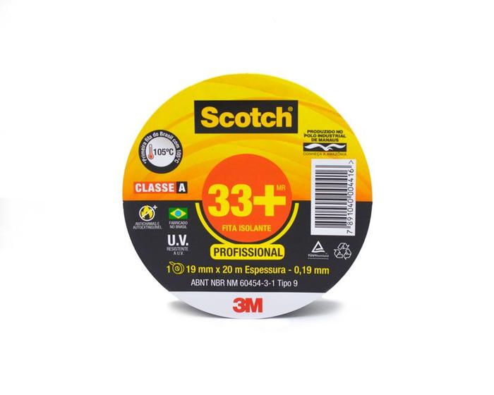 Imagem de Fita Isolante 3M 33+ 19mmX20m Espessura 0.19mm Classe A Profissional - SCOTCH