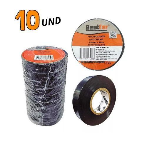 Fita isolante anti chama 18mm x 10m preta c/10 unidades - Bestfer ...