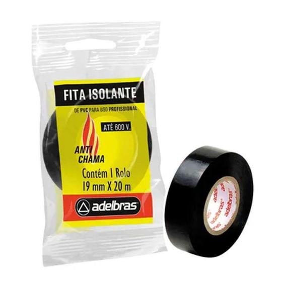 Imagem de Fita Isolante Antichama Preta 19mm x 20m Adelbras