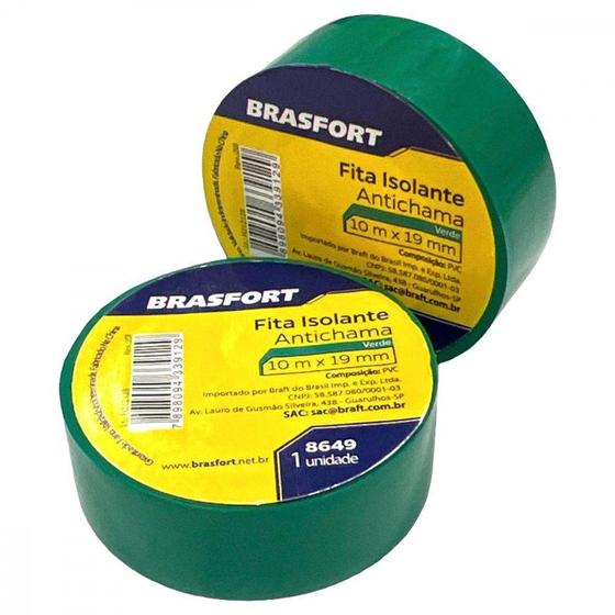 Imagem de Fita Isolante Brasfort.10M Verde - 8649 - Kit C/10 Peca