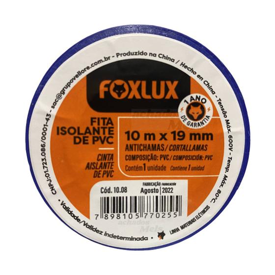 Imagem de Fita Isolante Colorida Foxlux Pvc Antichama 19mm X 10 Metros