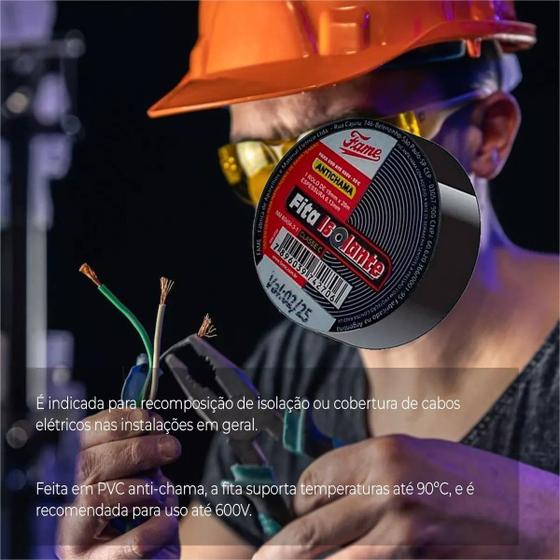 Fita Isolante De 19mm X 20m X 0,13mm Kit C/2 Und - Fame Imagem de Fita Isolante De 19mm X 20m X 0,13mm Kit C/2 Und
