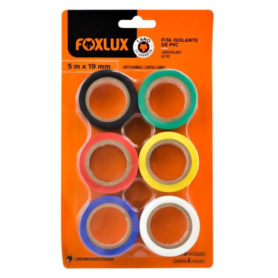 Fita Isolante de PVC Antichamas 5M x 19mm Colorida 6 Unidades Foxlux Menor preço em Fita Isolante de PVC Antichamas 5M x 19mm Colorida 6 Unidades Foxlux