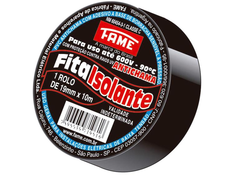 Imagem de Fita Isolante Fame 19mm x 10m x 0,13mm  - Preta