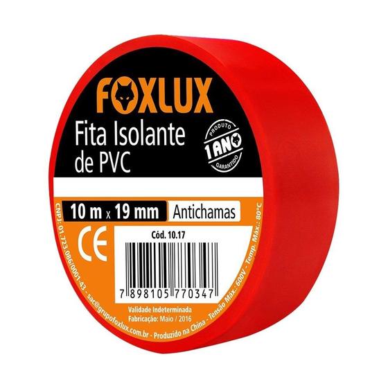 Imagem de Fita Isolante Foxlux 19mmX10m Vermelha - Embalagem com 10 Unidades