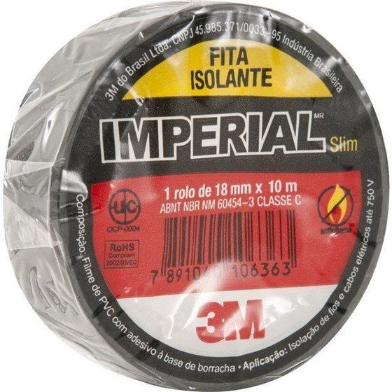 Imagem de Fita Isolante Preta 18 mm x 10 m Imperial Slim 3M ( 10 Peças )