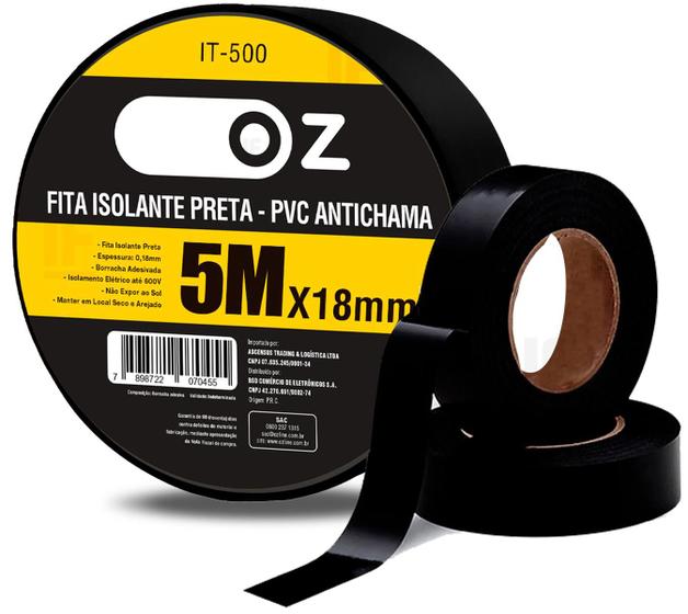 Fita Isolante Preta 5 Metros x 18mm Anti Chama Oz - BSD - Fita Isolante ...
