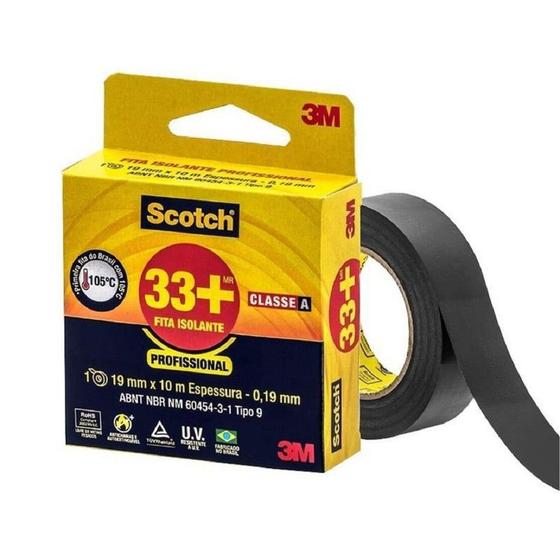 Imagem de Fita Isolante Profissional para Fios e Cabos Elétricos Preta Scotch 33 + 3m 19 X 10 Metros Classe A