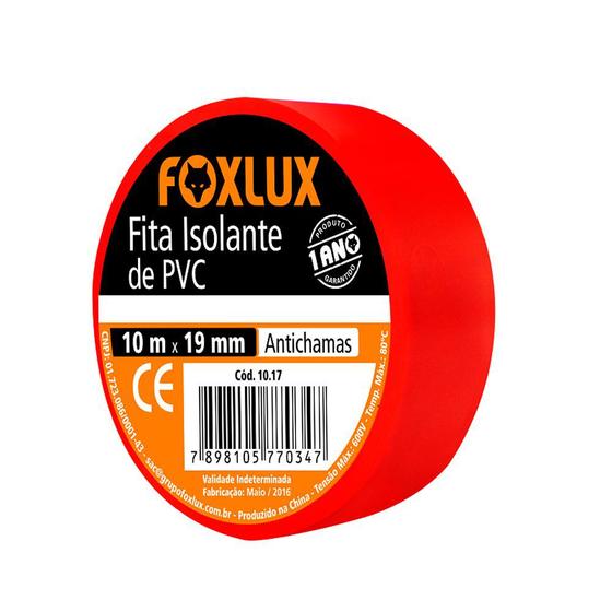 Imagem de Fita Isolante PVC Colorida Anti Chama 10M Vermelha Foxlux