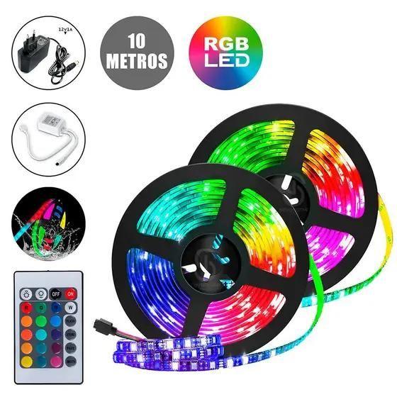 Imagem de Fita Led 10 Metros RGB Colorida 5050 12v Luz + Fonte