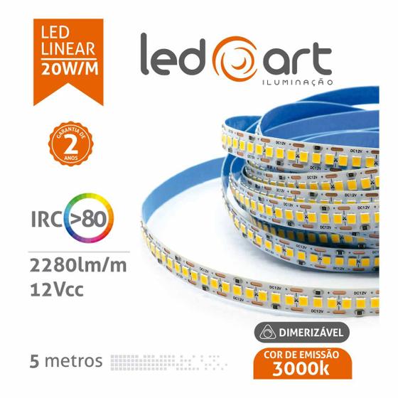 Imagem de Fita LED 20W/M 3000K 12V 2280Lm/M Ip20 Dimerizavel Rolo 5M LA-7073 LEDart