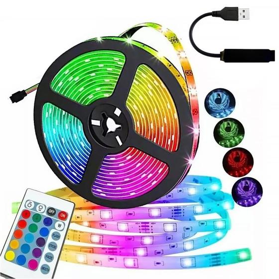 Imagem de Fita Led 3528 RGB 5 Metros 5V USB Com Controle Remoto para Tv Pc - Inova