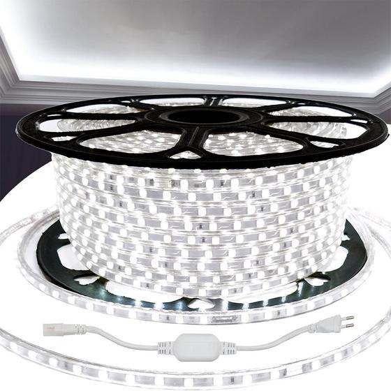 Fita Led 5050 Branca Frio C/fonte110v 20 Metros Provad'água - RY Imagem de Fita Led 5050 Branca Frio C/fonte110v 20 Metros Provad'água
