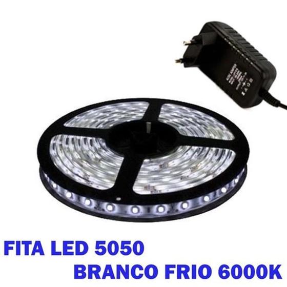 Imagem de Fita Led 5050 Branco Frio 6000k Luz Branca Bivolt Com Fonte