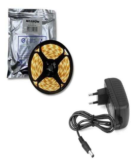 Imagem de Fita Led 5050 Branco Quente 5 Metros Com A Fonte 12v