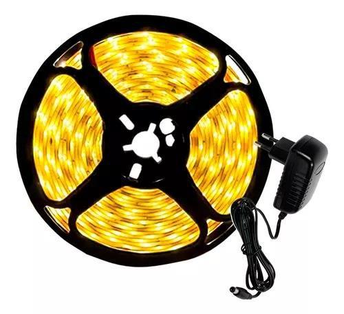 Fita LED 5050 Branco Quente Amarelo 300 LEDs 5 metros + Fonte 12V Bivolt para Sanca Gesso - Ideal para Iluminação Decorativa e Ambientes Interno - MGC Imagem de Fita LED 5050 Branco Quente Amarelo 300 LEDs 5 metros + Fonte 12V Bivolt para Sanca Gesso - Ideal para Iluminação Decorativa e Ambientes Interno